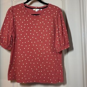 Boden Dolly Puff Sleeves Jersey Shirt with gold dots. G-1168